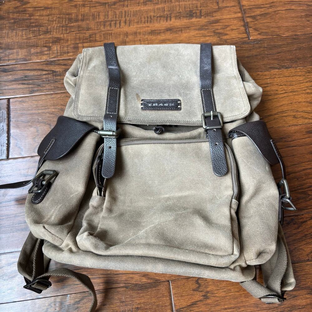 Trask Bridger Waxed Canvas Backpack Leather Trim Khaki Olive Rucksack Heritage